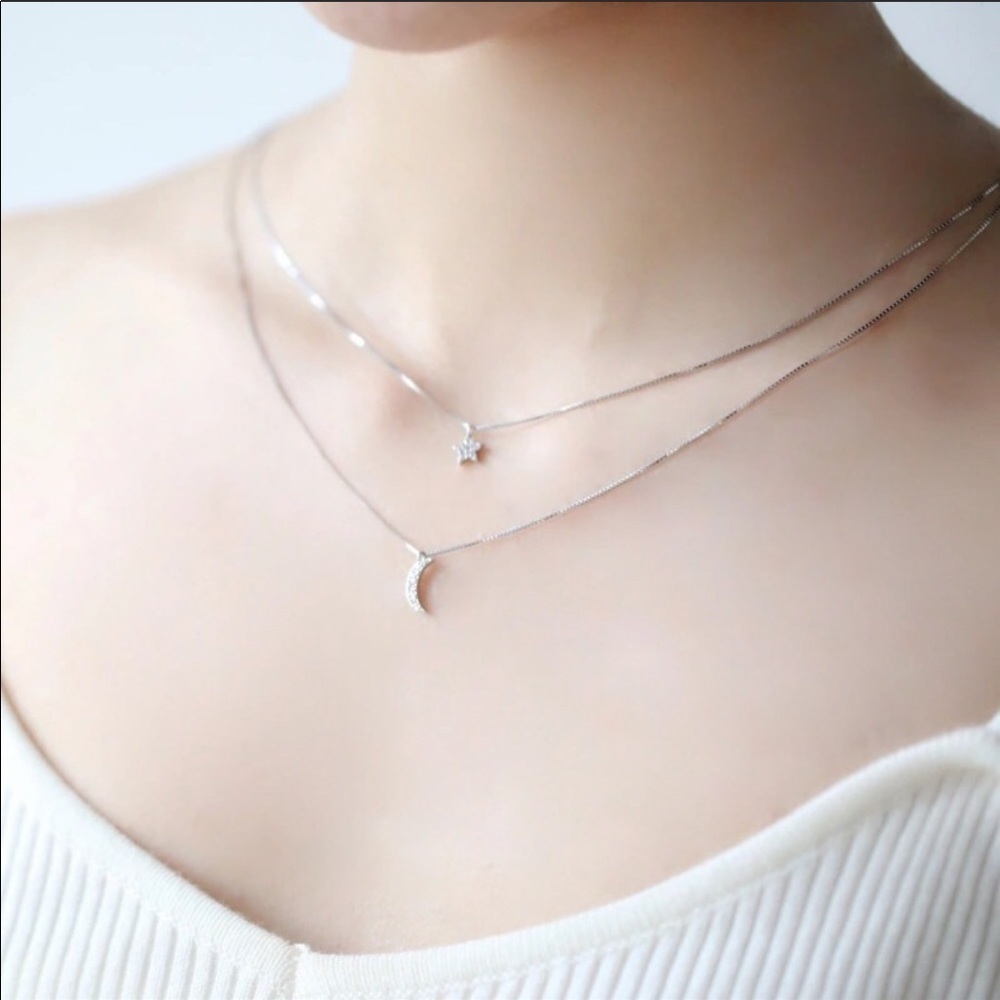 Star Moon Layered Sterling Silver Necklace